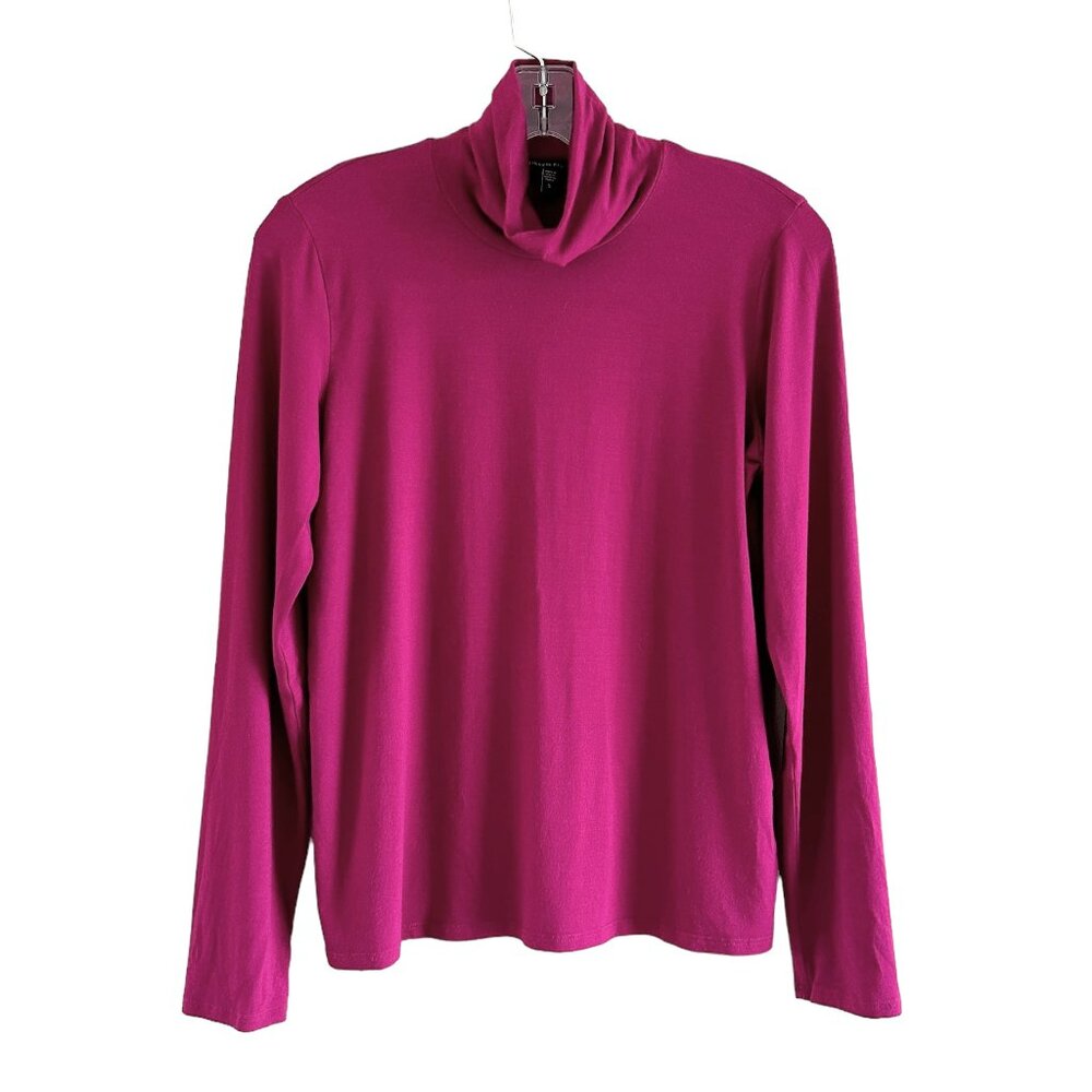 Eileen Fisher Fine Jersey Scrunch Neck Top, S, Pink Lagenlook Classic